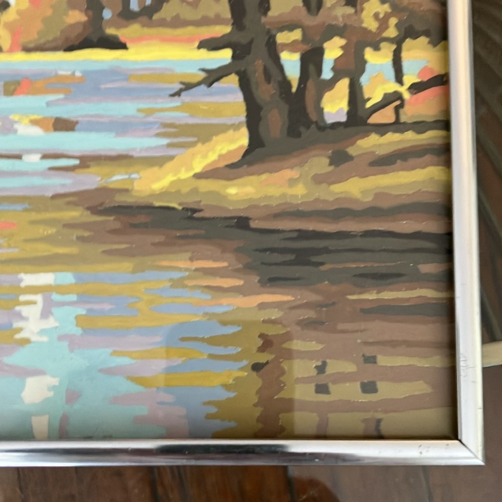 Framed vintage 70s Paint by Numbers Autumn Landscape Painting - Picture 5 of 12